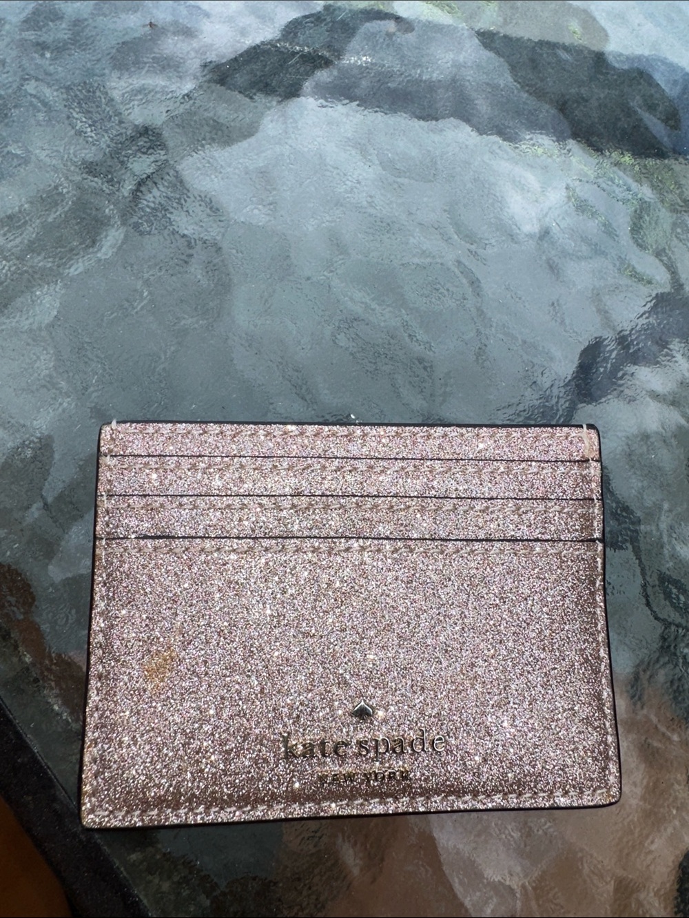 kate spade Glitter Card Case in Rose Pink